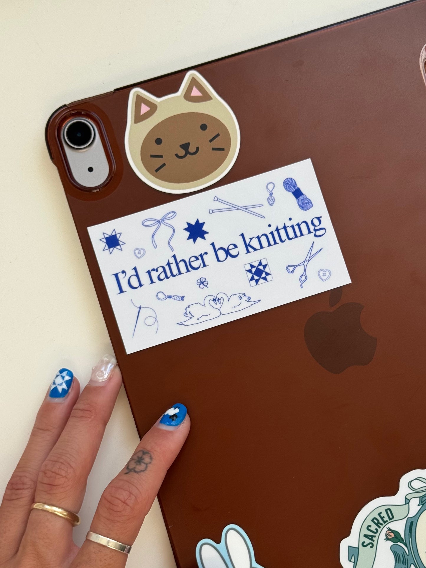 "I'd rather be knitting" sticker