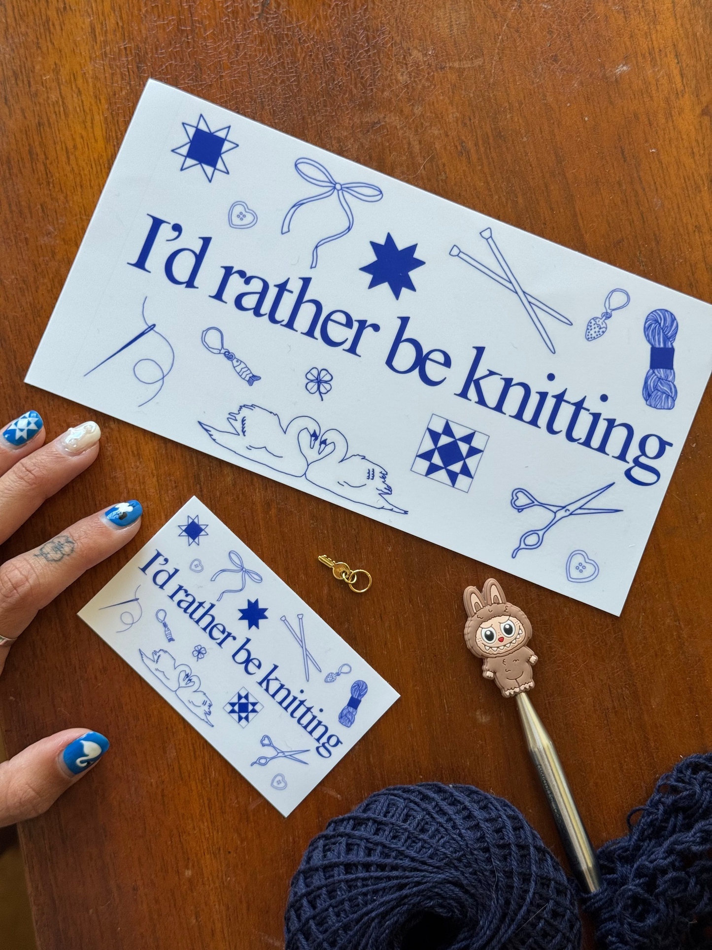 "I'd rather be knitting" sticker